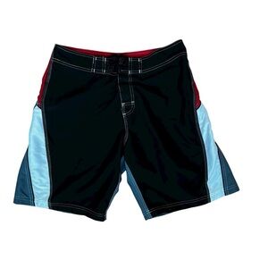 Carbon Jeans Co. Men’s’ Small Board Shorts Black Red Gray White Tie Waist